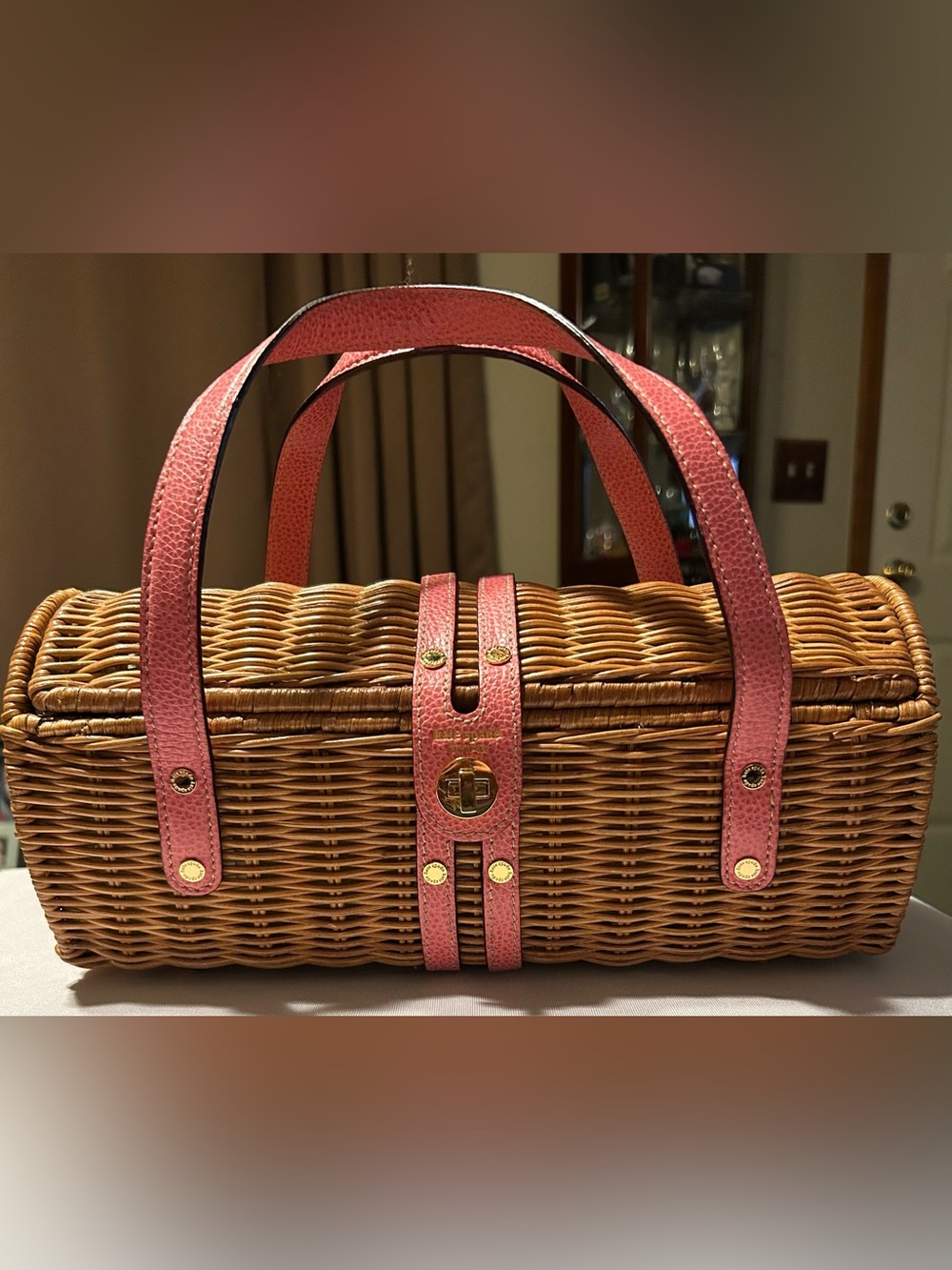 kate spade NWOT Rare Wicker Barrel Bag with Pink Trim. Dust Bag Included. - Picture 2 of 5